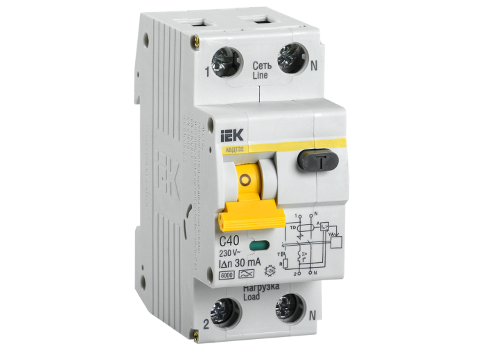 Автоматичний вимикач диференціального струму АВДТ32 C40 30мА IEK