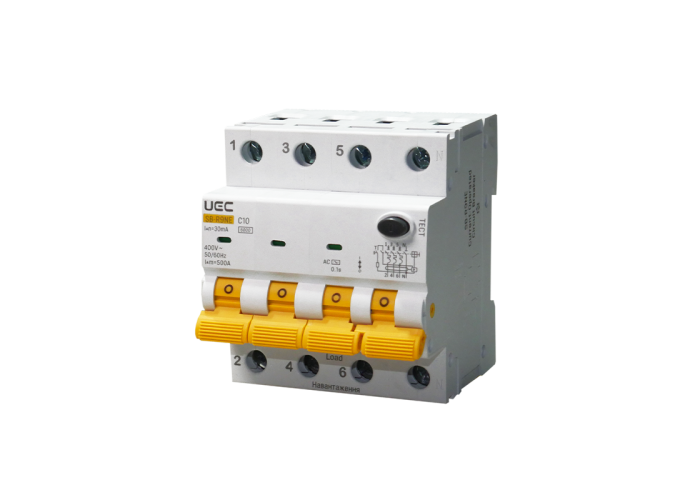 Автомат дифференциальной защиты SB-R9NE 4P C 10A 30mA Тип AC 6kA UEC Автомат дифференциальной защиты SB-R9NE 4P C 10A 30mA Тип AC 6kA UEC