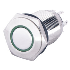 TYJ 16-261 Кнопка металлическая плоская с подсветкой, 1NO+1NC, зеленая 220V.