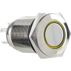 TYJ 16-261 Кнопка металлическая плоская с подсветкой, 1NO+1NC, желтая 220V.