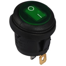 KCD1-5-101NW GR/B 220V Переключатель 1 клав.круглый влагоз. зеленый с подсветкой