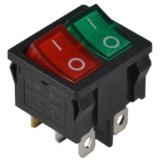 KCD1-6-2101N GR+R/B 220V Переключатель 2 клав. зеленый+красный с подсветкой