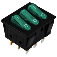 KCD2-3101N GR/B 220V Переключатель 3 клав. зеленый с подсветкой
