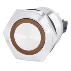 TYJ 22-271 Кнопка металлическая плоская с подсветкой, 1NO+1NC, желтая 220V.