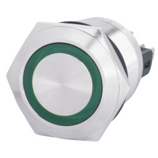 TYJ 22-271 Кнопка металлическая плоская с подсветкой, 1NO+1NC, зеленая 220V.