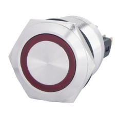 TYJ 22-271 Кнопка металлическая плоская с подсветкой, 1NO+1NC, красная 220V.