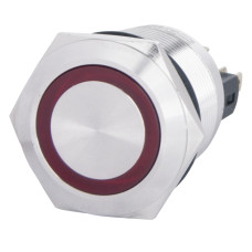 TYJ 22-371 Кнопка металлическая плоская с фиксацией. 1NO+1NC, с подсветкой, красная 220V.