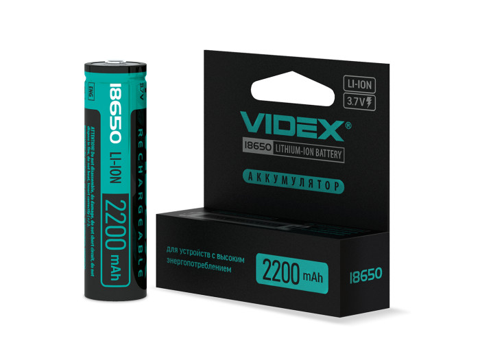 Аккумулятор Videx литий-ионный 18650-P (защита) 2200mAh color box/1шт