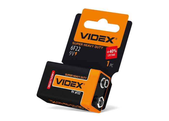 Батарейка сольова Videx 6F22/9V (Крона) 1шт SHRINK CARD