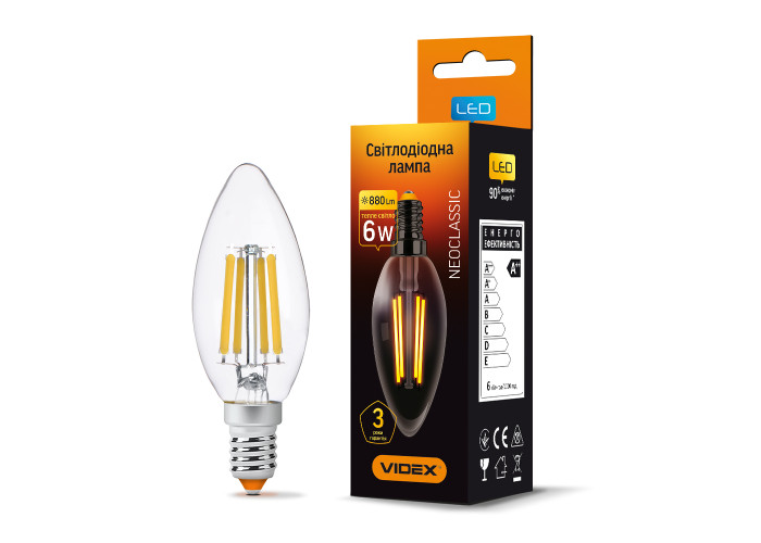 LED лампа VIDEX Filament C37F 6W E14 3000K