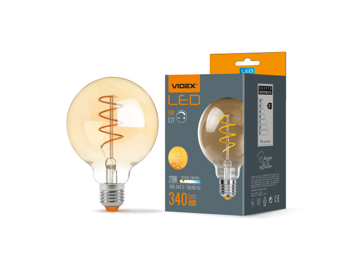 LED лампа VIDEX Filament G95FASD 5W E27 2200K димерная бронза
