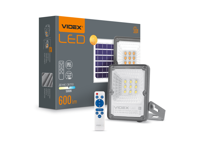 LED прожектор автономний VIDEX 600Lm 5000K