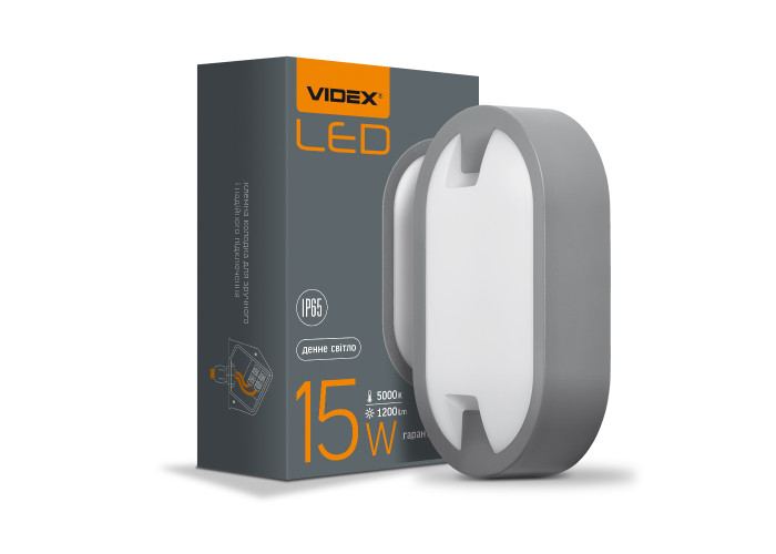 LED світильник IP65 овальний VIDEX 15W 5000K сірий