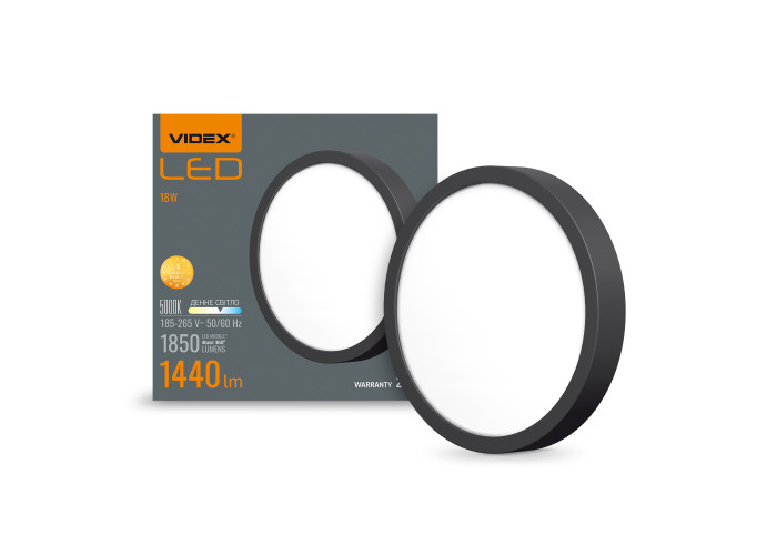 LED Світильник круглий накладний VIDEX 18W 5000K Black