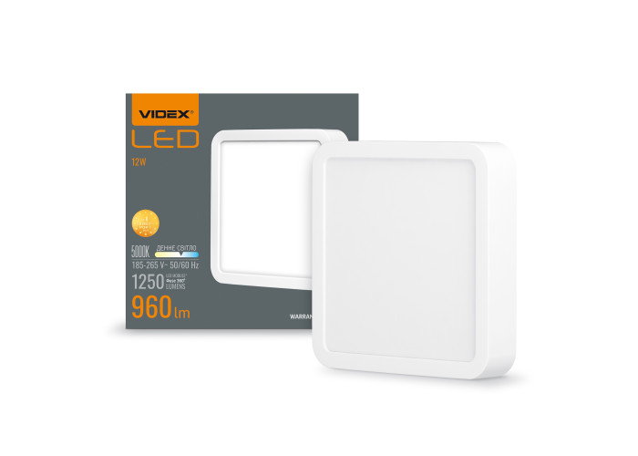 LED Світильник накладний квадрат VIDEX 12W 5000K White