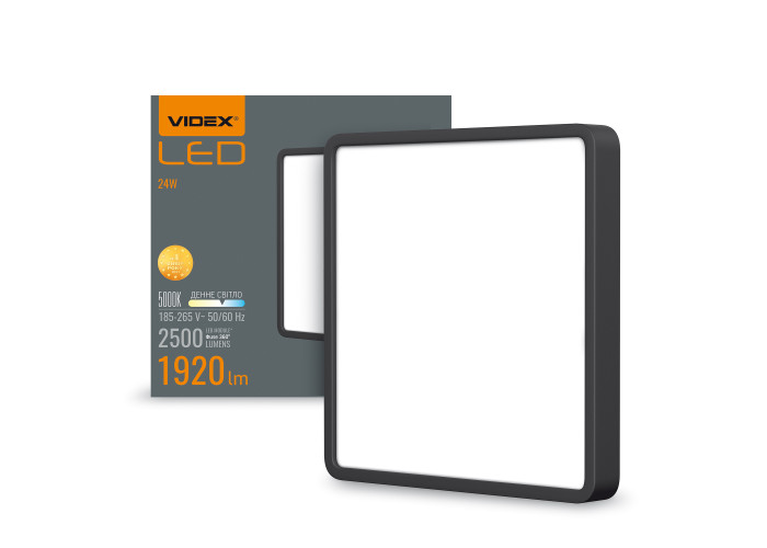 LED Світильник накладний квадрат VIDEX 24W 5000K Black