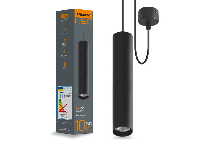 LED світильник підвісний накладний VIDEX 10W 4100K чорний