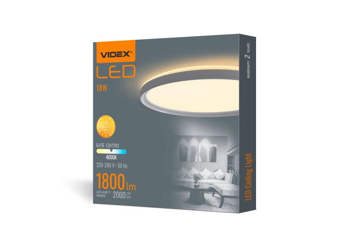 LED світильник з декоративною підсвіткою круглий VIDEX DL3R 18W 4000K Білий