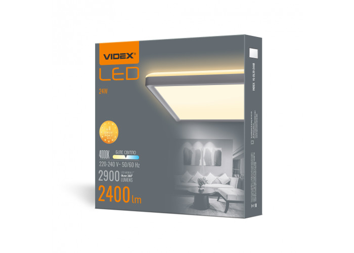 LED світильник з декоративною підсвіткою квадратний VIDEX DL3S 24W 4000K Білий