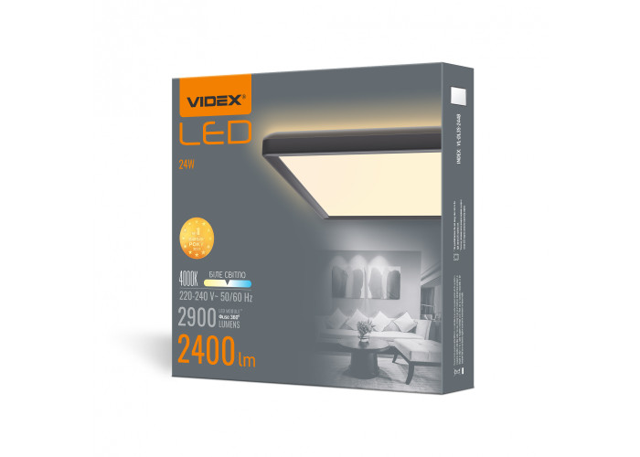 LED світильник з декоративною підсвіткою квадратний VIDEX DL3S 24W 4000K Чорний