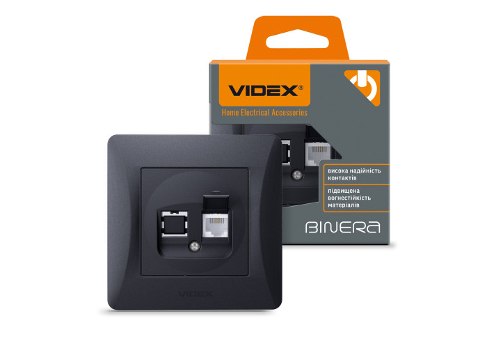 Розетка CAT3 одинарна телефонна чорний графіт VIDEX BINERA
