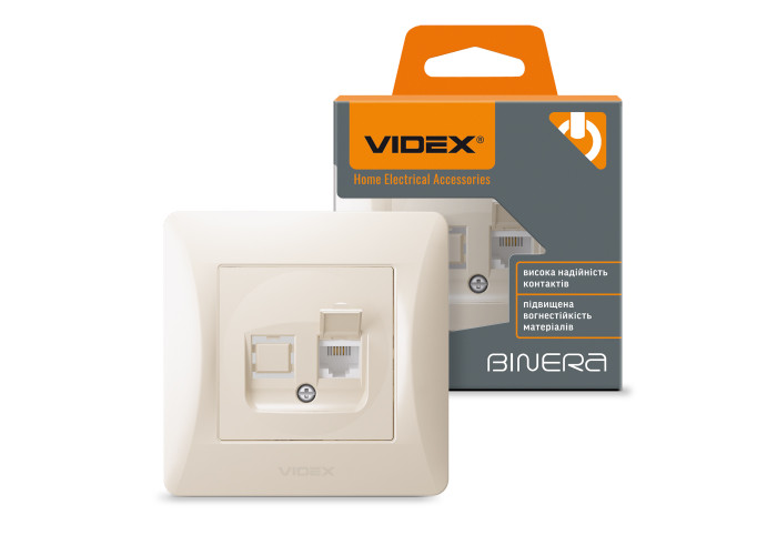 Розетка CAT3 одинарна телефонна кремова VIDEX BINERA