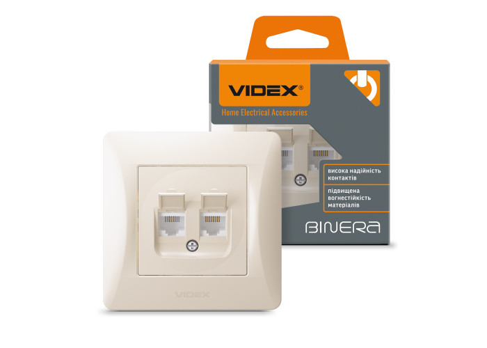 Розетка CAT6+CAT3 подвійна кремова VIDEX BINERA