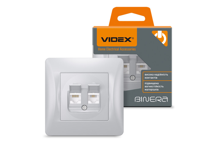 Розетка CAT6+CAT3 подвійна срібний шовк VIDEX BINERA