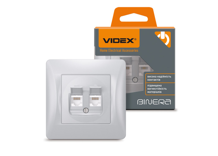 Розетка CAT6+CAT6 комп'ютерна подвійна срібний шовк VIDEX BINERA