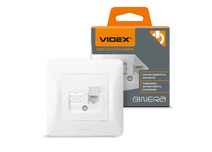 Розетка CAT6 одинарна комп'ютерна біла VIDEX BINERA