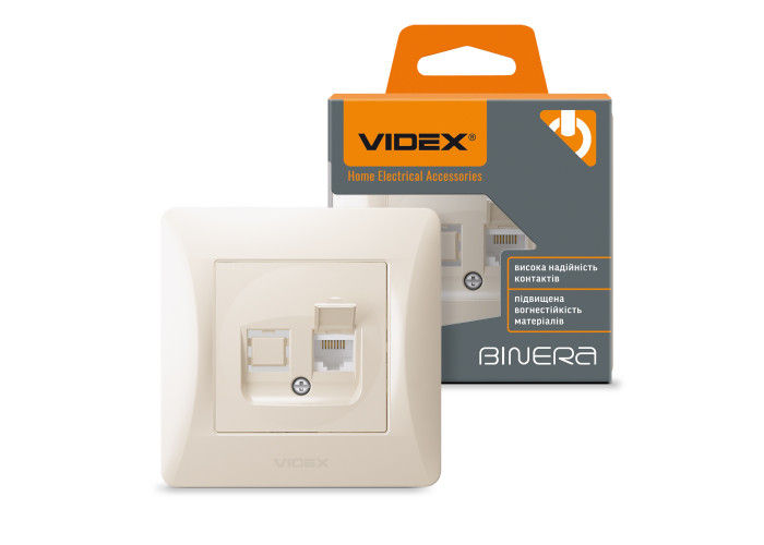 Розетка CAT6 одинарна комп'ютерна кремова VIDEX BINERA