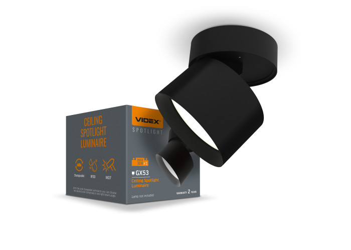 Світильник VIDEX під лампу GX53 поворотний Чорний VL-SPF18B-B