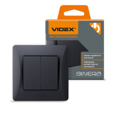Выключатель двухклавишный черный проходной графит VIDEX BINERA