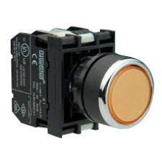 Кнопка желтая с подсветкой без фиксации светодиод желтый 100-230 VAC (1НО+1НЗ)