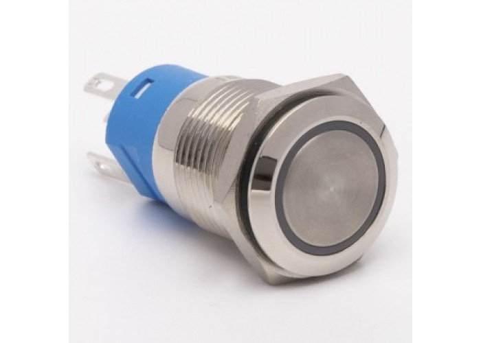 Кнопка металлическая КНМ-16-FJ-E 9-24V 1NO1NC плоская, голубой TAKEL